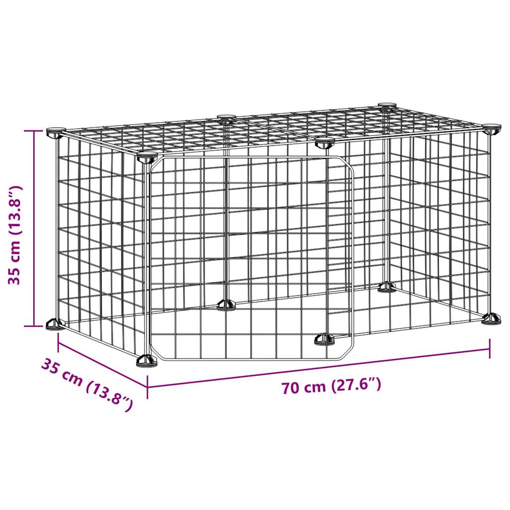 Huisdierenkooi met deur 8 panelen 35x35 cm staal zwart