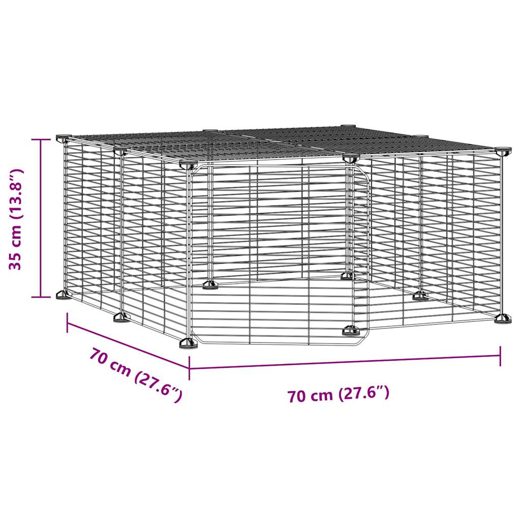 Huisdierenkooi met deur 12 panelen 35x35 cm staal zwart