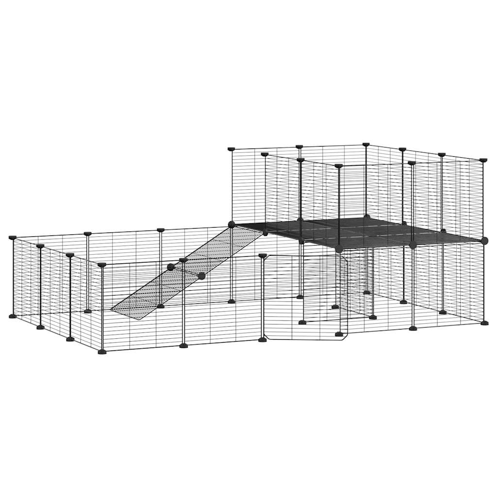 Huisdierenkooi met deur 36 panelen 35x35 cm staal zwart