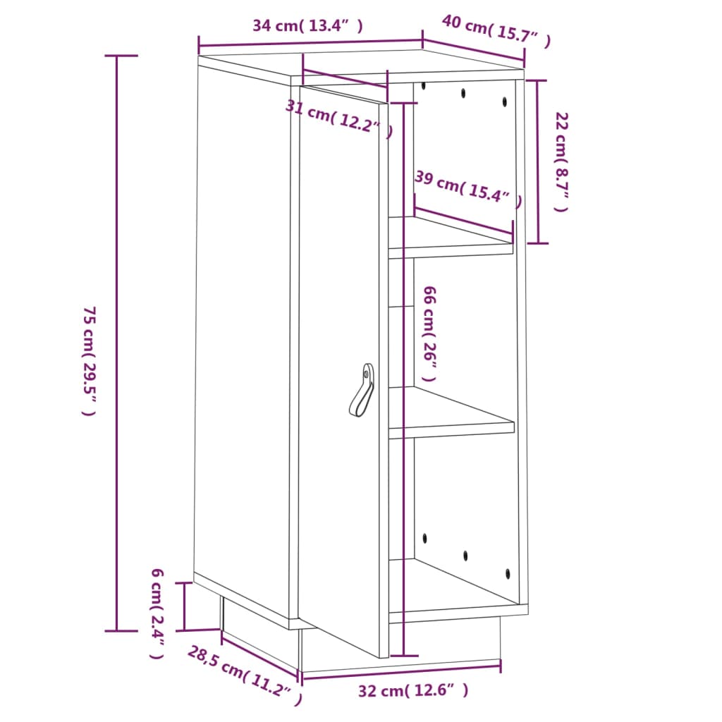 Dressoir 34x40x75 cm massief grenenhout wit - AllerleiShop