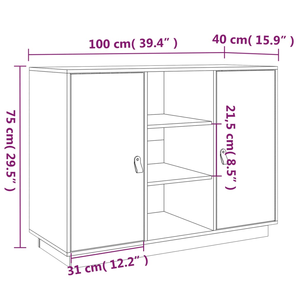 Dressoir 100x40x75 cm massief grenenhout - AllerleiShop