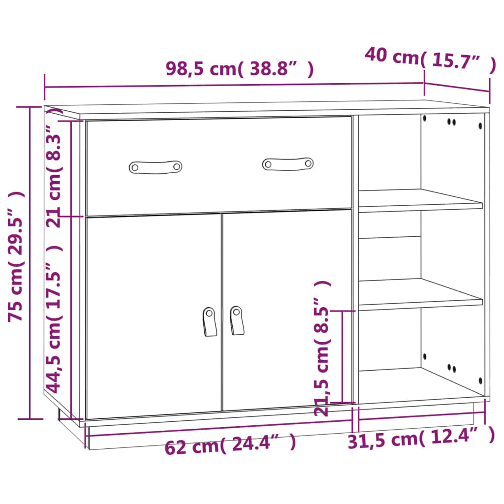 Dressoir 98,5x40x75 cm massief grenenhout wit - AllerleiShop