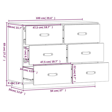 Dressoir 100x40x75 cm massief grenenhout - AllerleiShop