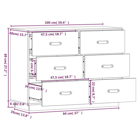 Dressoir 100x40x75 cm massief grenenhout wit - AllerleiShop