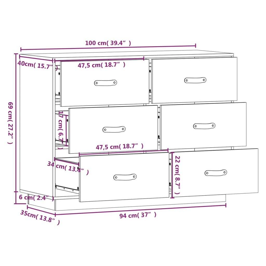 Dressoir 100x40x75 cm massief grenenhout honingbruin - AllerleiShop