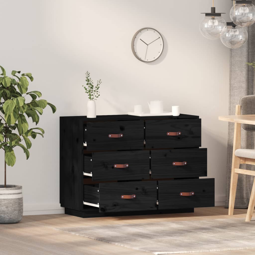 Dressoir 100x40x75 cm massief grenenhout zwart - AllerleiShop