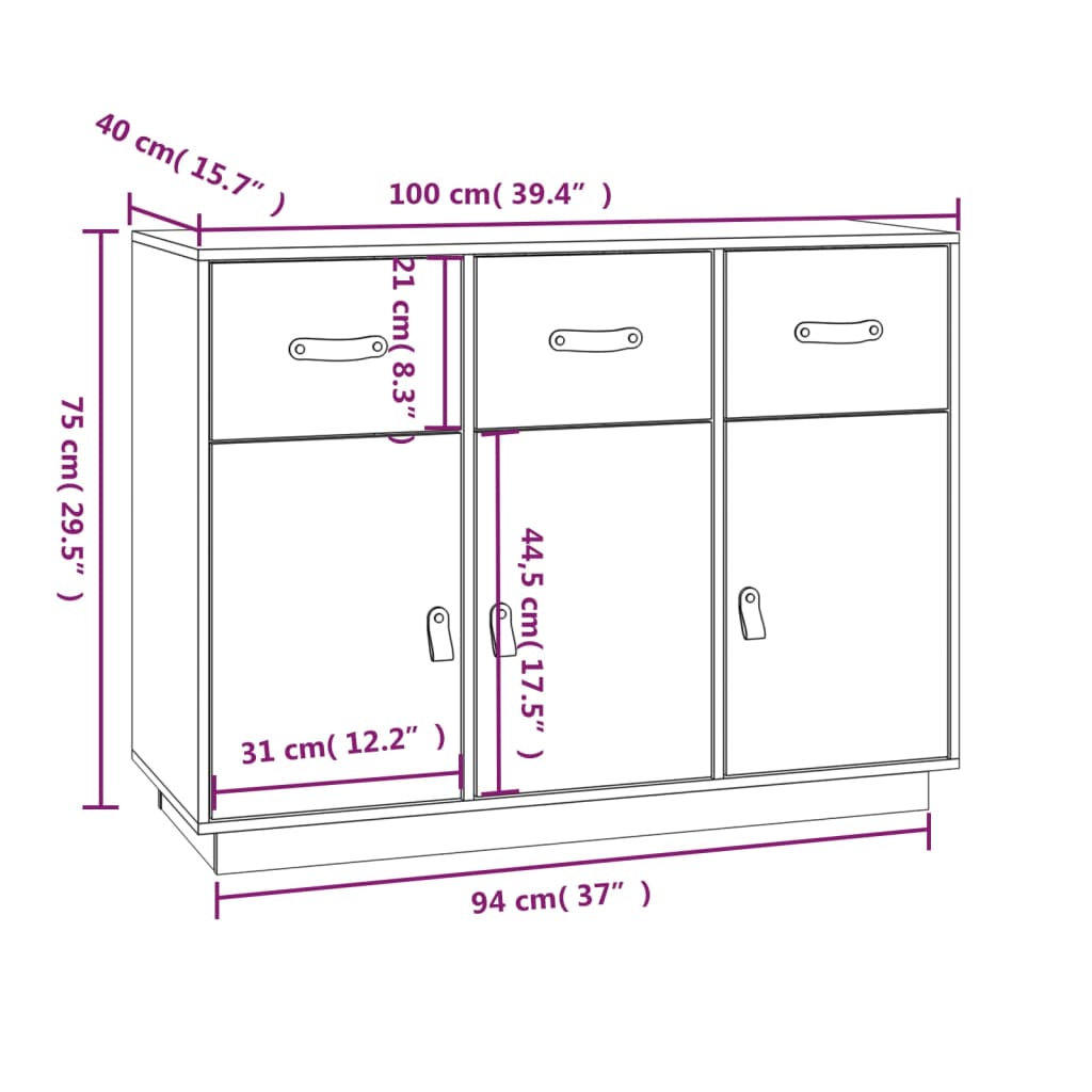 Dressoir 100x40x75 cm massief grenenhout grijs - AllerleiShop