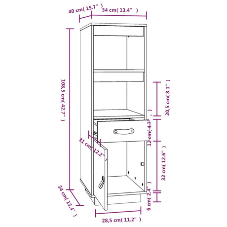 Hoge kast 34x40x108,5 cm massief grenenhout wit - AllerleiShop