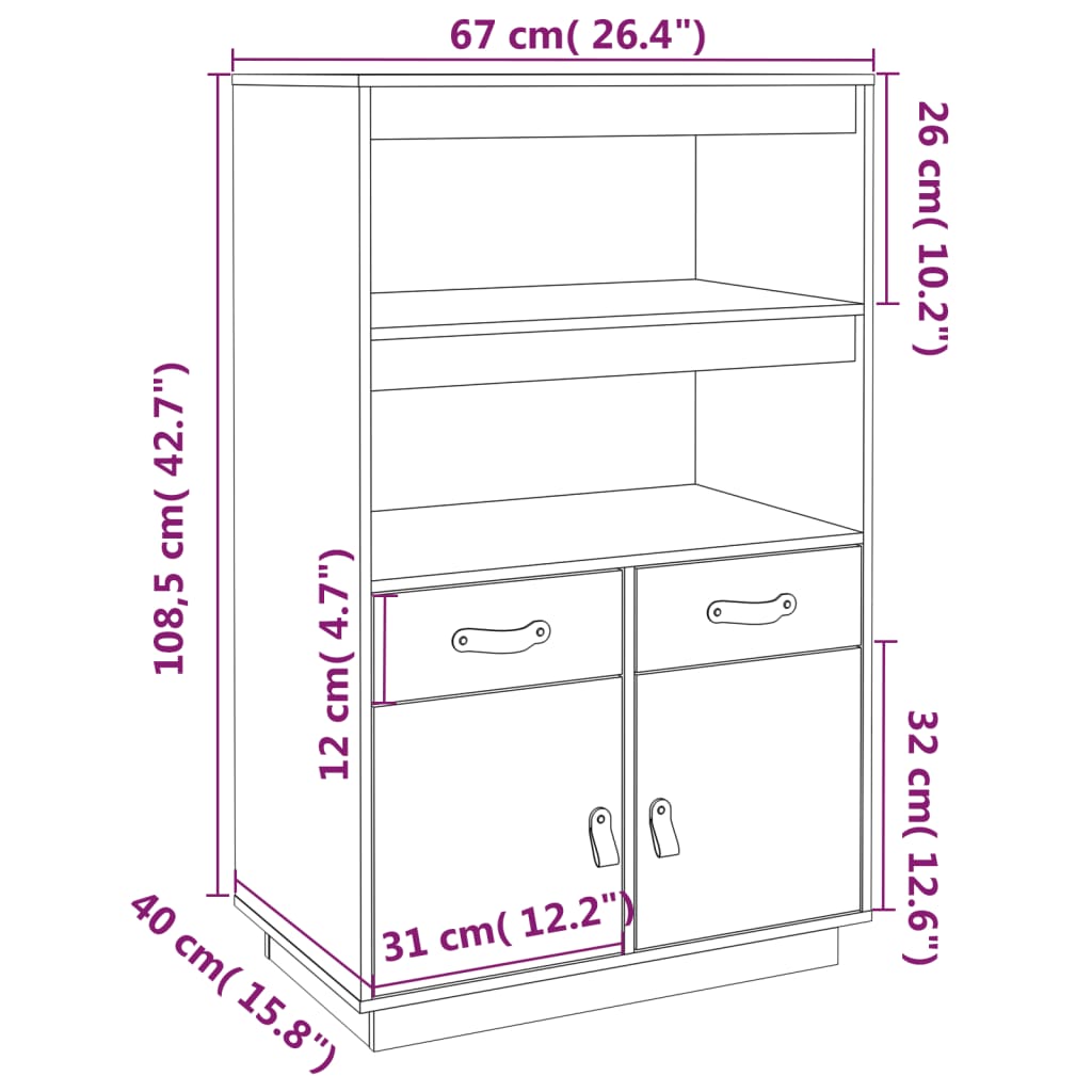 Hoge kast 67x40x108,5 cm massief grenenhout wit - AllerleiShop