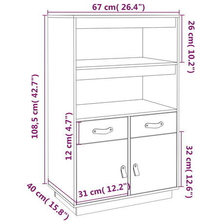 Hoge kast 67x40x108,5 cm massief grenenhout grijs - AllerleiShop