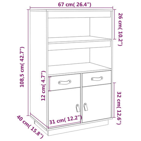 Hoge kast 67x40x108,5 cm massief grenenhout zwart - AllerleiShop