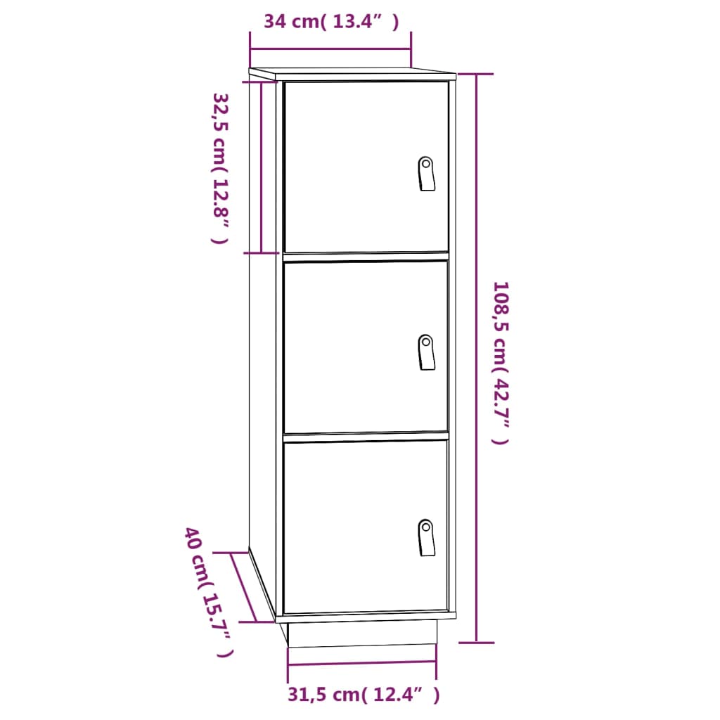 Hoge kast 34x40x108,5 cm massief grenenhout - AllerleiShop