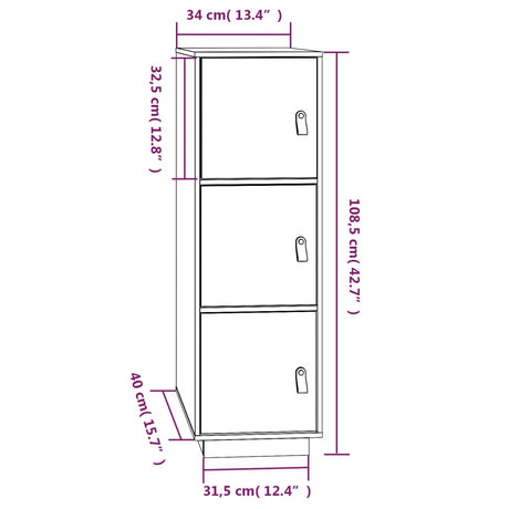 Hoge kast 34x40x108,5 cm massief grenenhout wit - AllerleiShop