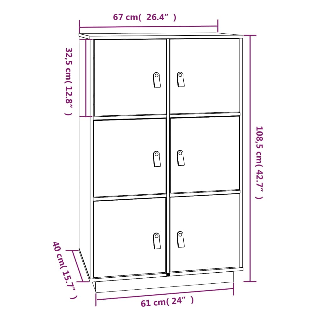 Hoge kast 67x40x108,5 cm massief grenenhout grijs - AllerleiShop