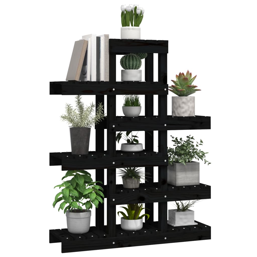 Plantenstandaard 85x25x109,5 cm massief grenenhout zwart - AllerleiShop