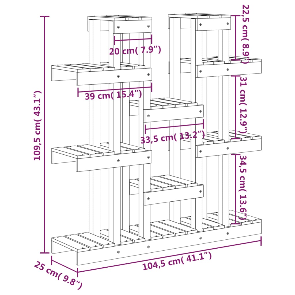 Plantenstandaard grijs 104,5x25x109,5 cm massief grenenhout - AllerleiShop