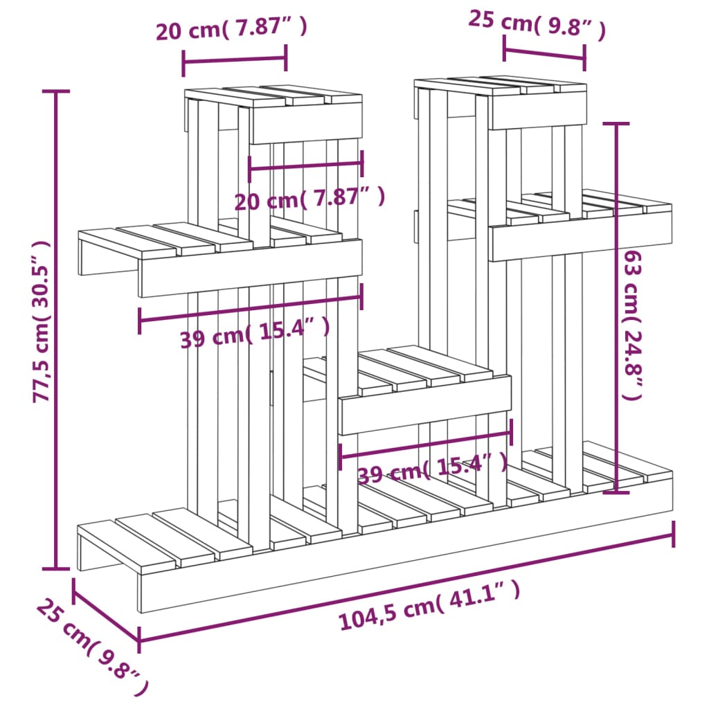 Plantenstandaard grijs 104,5x25x77,5 cm massief grenenhout - AllerleiShop