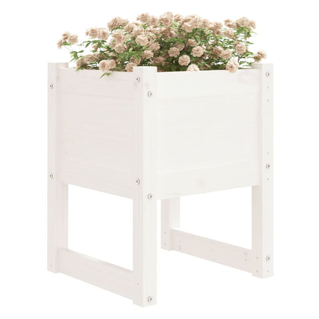 Plantenbakken 2 st 40x40x52,5 cm massief grenenhout wit - AllerleiShop