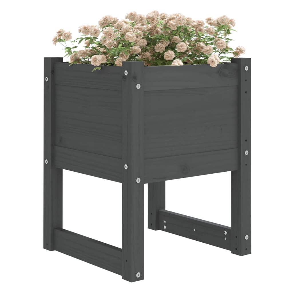 Plantenbakken 2 st 40x40x52,5 cm massief grenenhout grijs - AllerleiShop