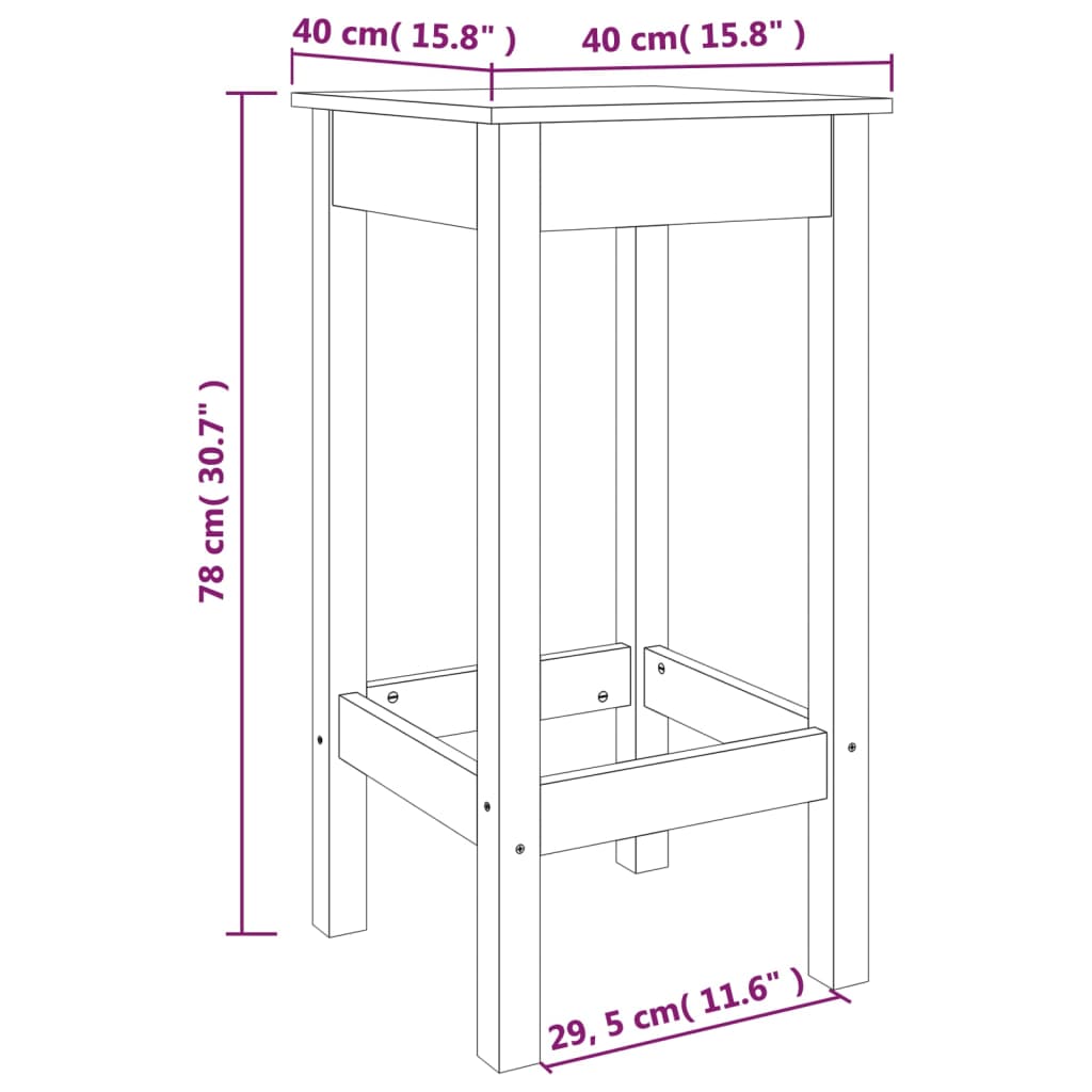 Barstoelen 2 st 40x40x78 cm massief grenenhout wit - AllerleiShop