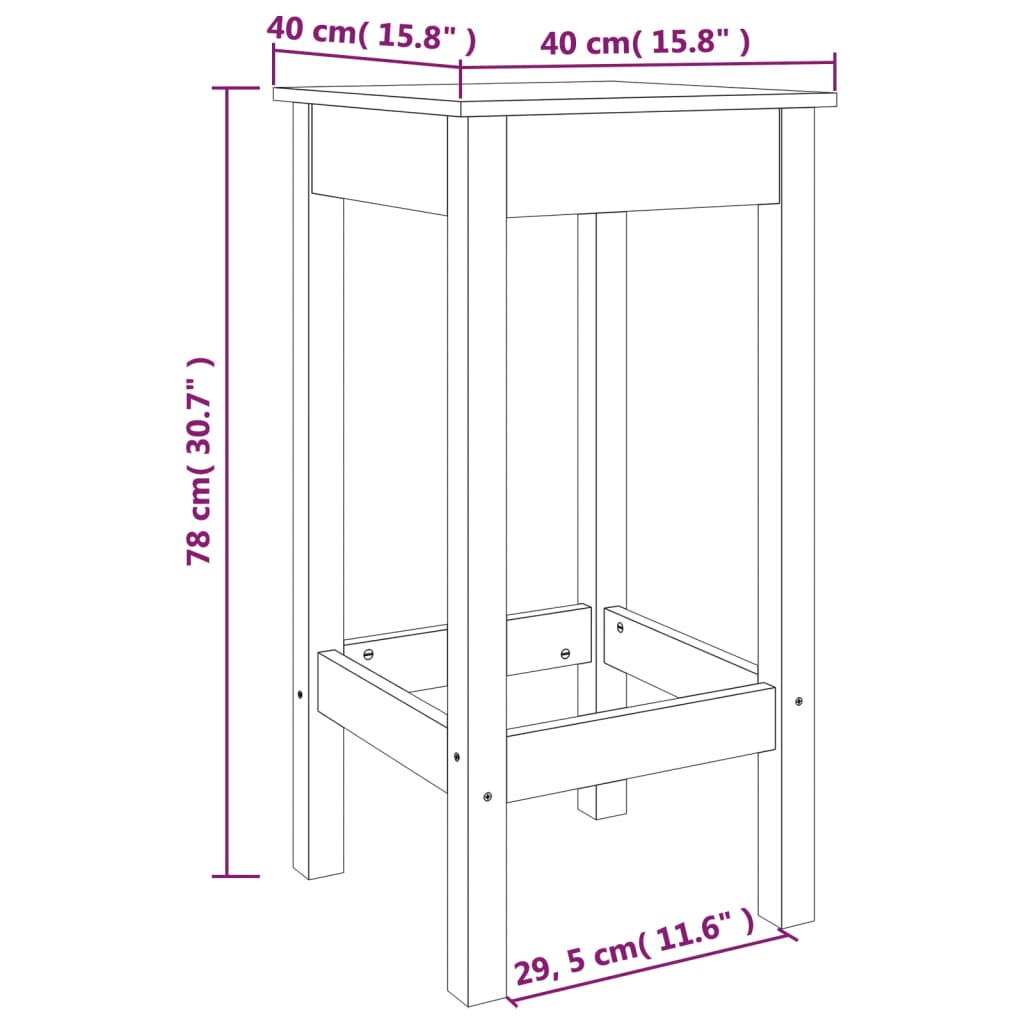 Barstoelen 2 st 40x40x78 cm massief grenenhout zwart - AllerleiShop