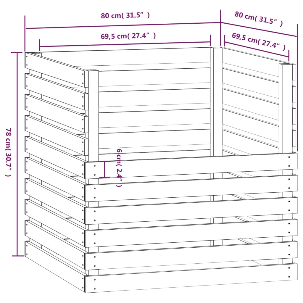 Compostbak 80x80x78 cm massief grenenhout grijs - AllerleiShop