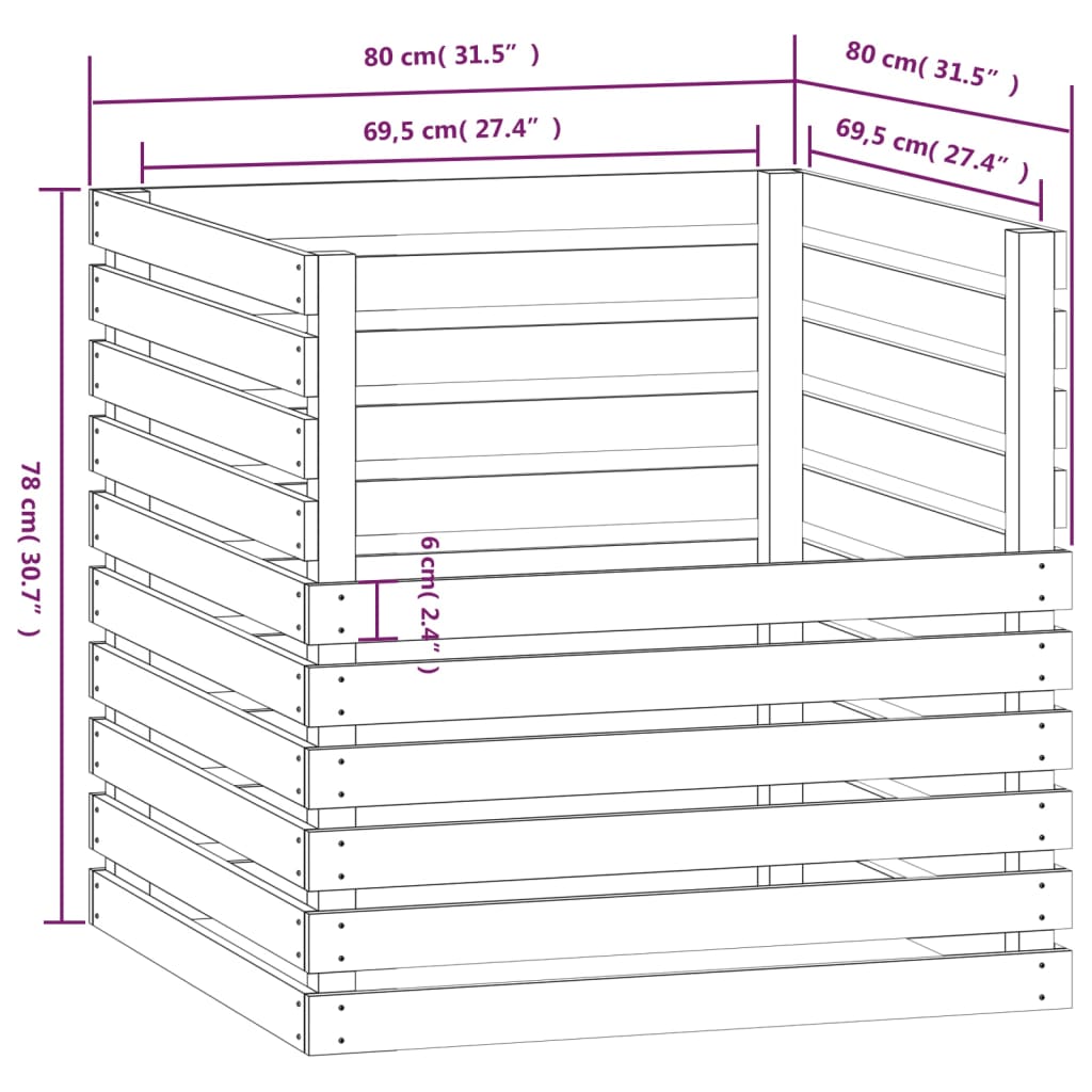 Compostbak 80x80x78 cm massief grenenhout zwart - AllerleiShop