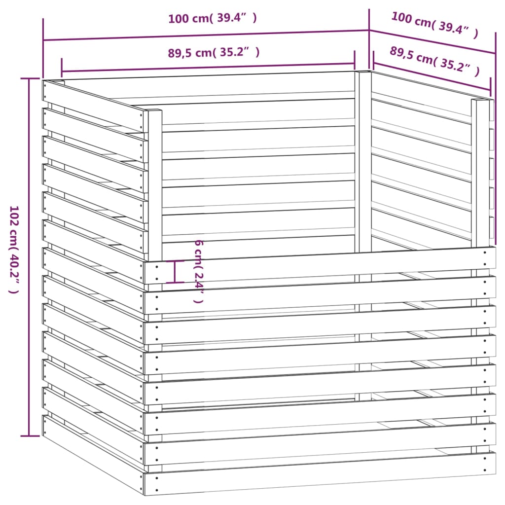 Compostbak 100x100x102 cm massief grenenhout wit - AllerleiShop