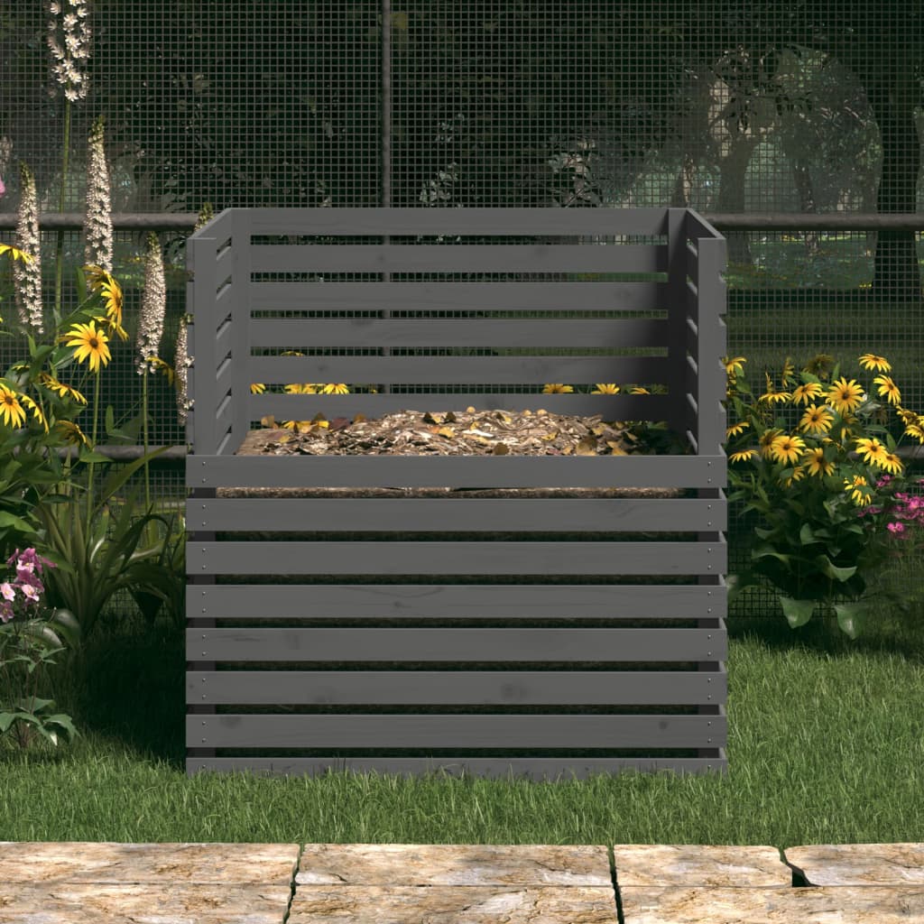 Compostbak 100x100x102 cm massief grenenhout grijs - AllerleiShop