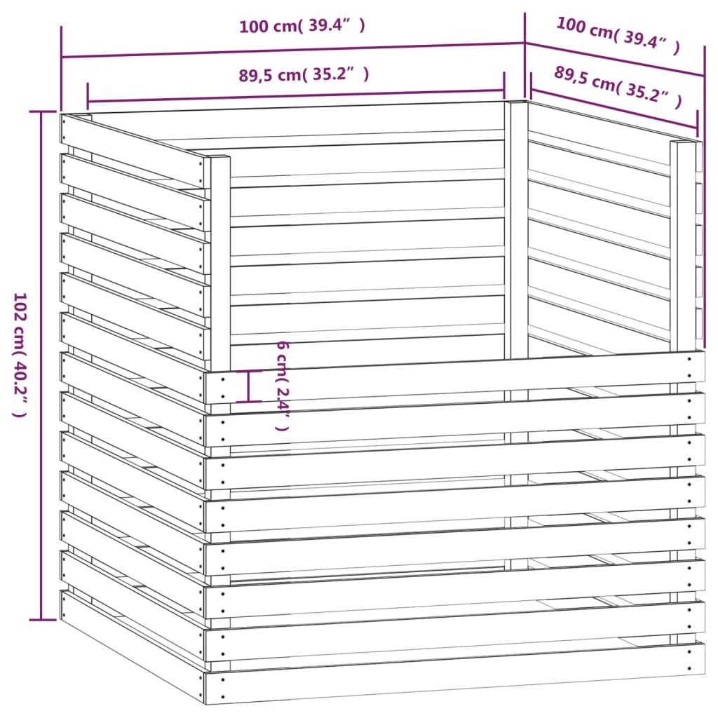 Compostbak 100x100x102 cm massief grenenhout grijs - AllerleiShop