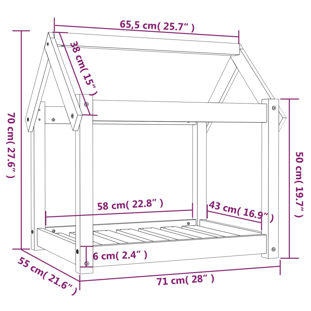 Hondenmand 71x55x70 cm massief grenenhout grijs - AllerleiShop