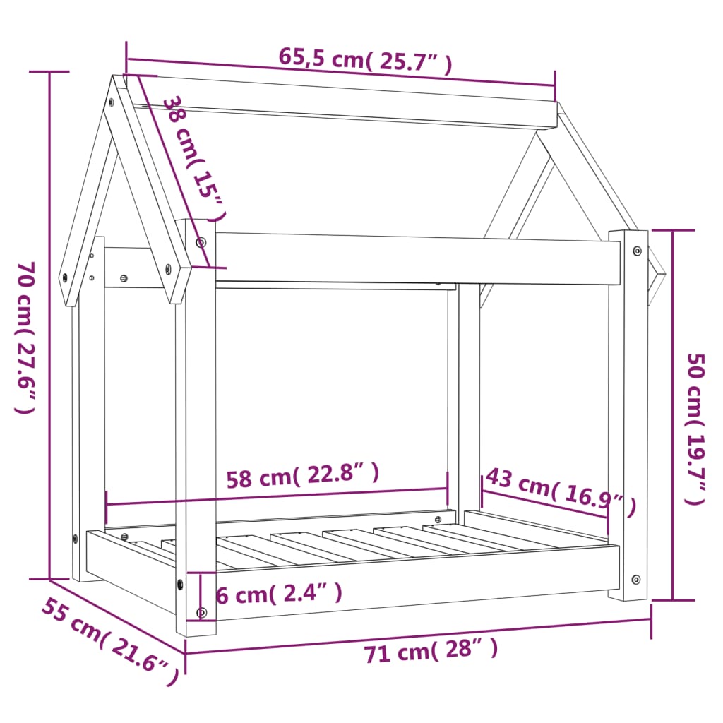 Hondenmand 71x55x70 cm massief grenenhout zwart - AllerleiShop