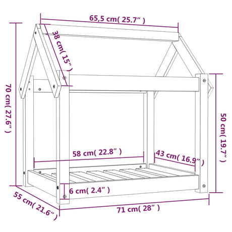 Hondenmand 71x55x70 cm massief grenenhout zwart - AllerleiShop