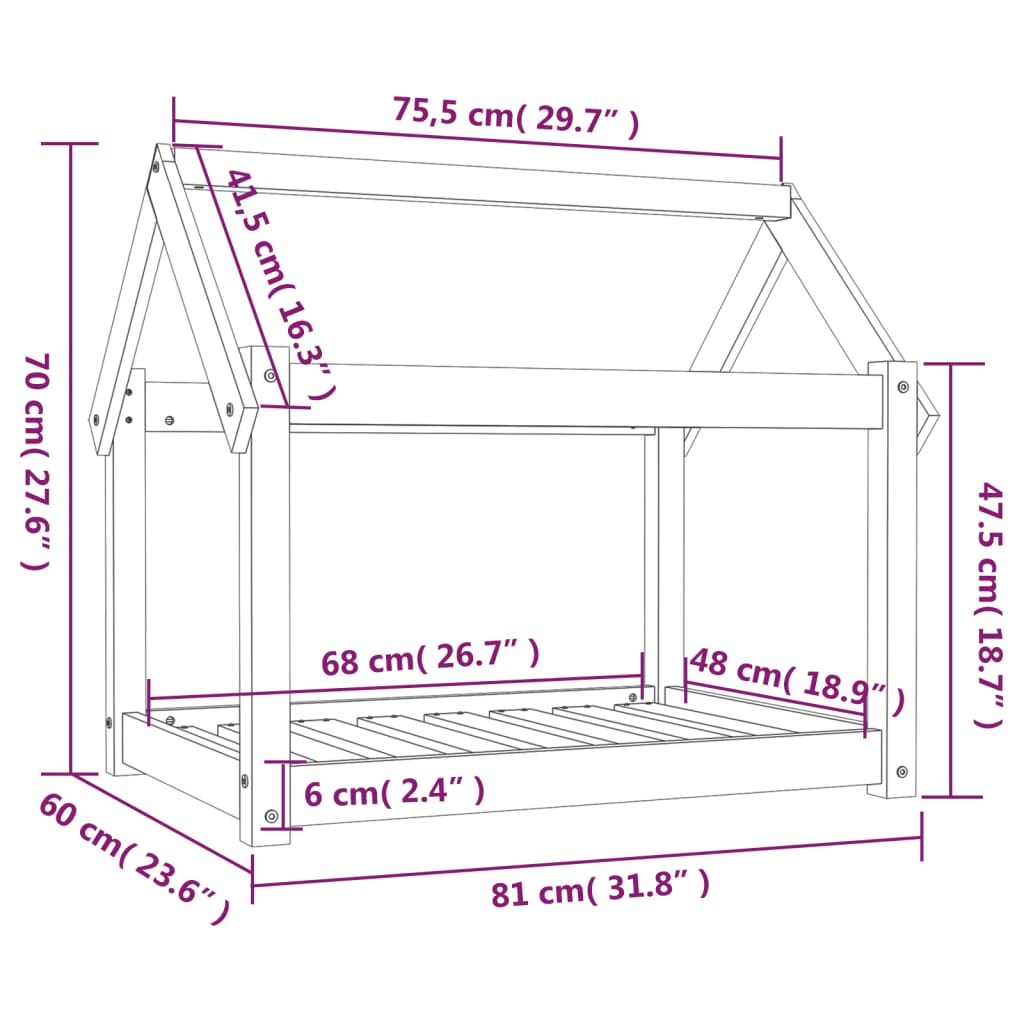 Hondenmand 81x60x70 cm massief grenenhout grijs - AllerleiShop