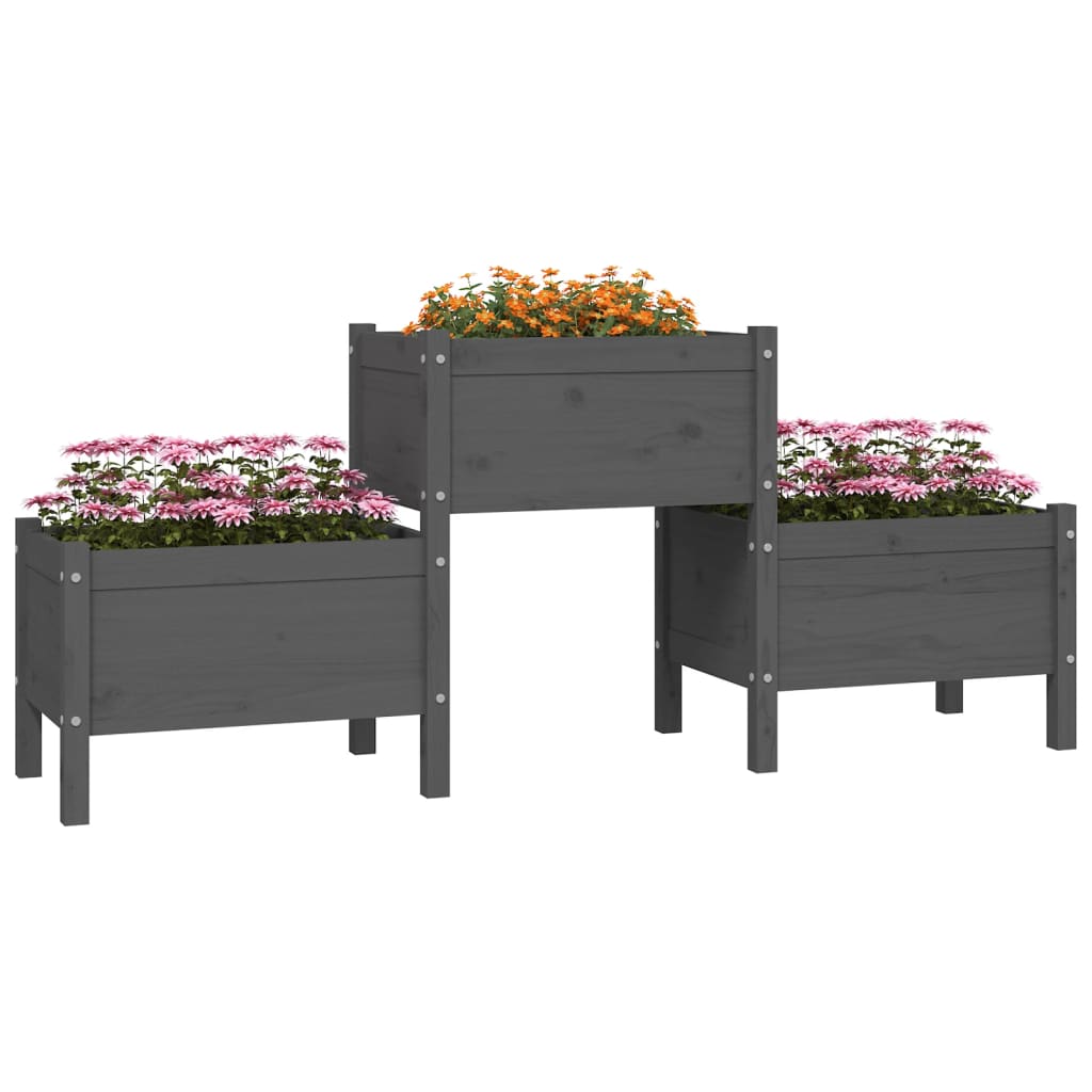 Plantenbak 178,5x44x75 cm massief grenenhout grijs - AllerleiShop