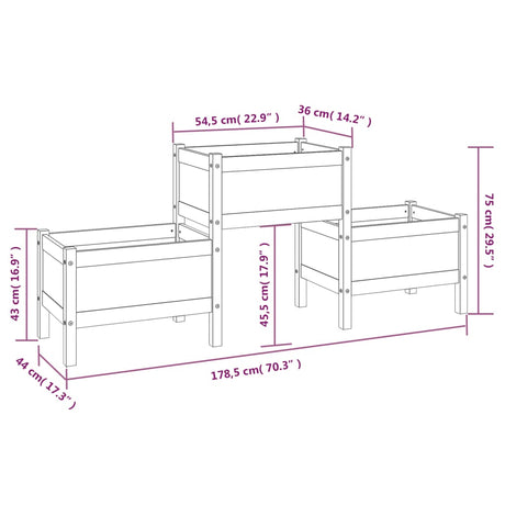 Plantenbak 178,5x44x75 cm massief grenenhout grijs - AllerleiShop