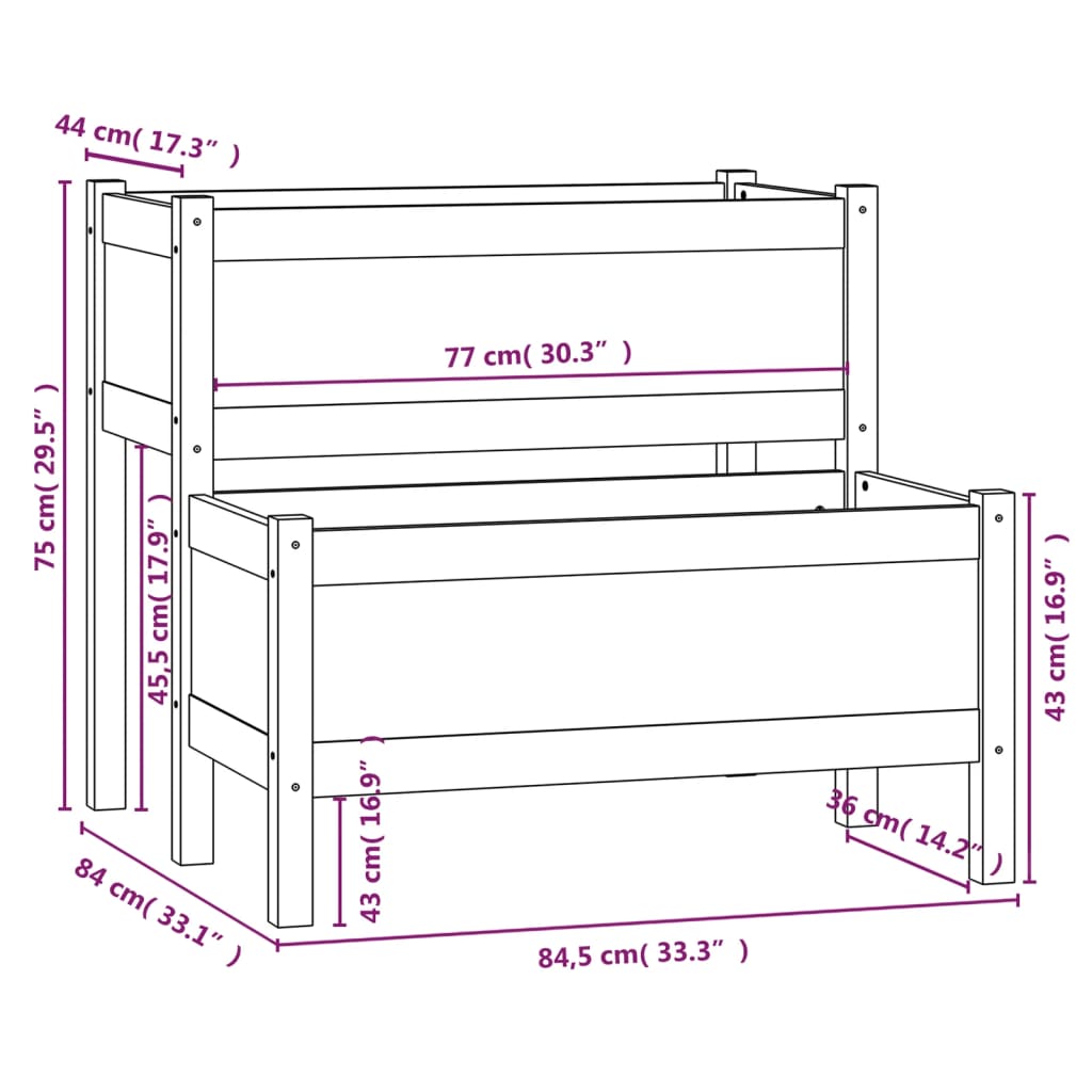 Plantenbak 84,5x84x75 cm massief grenenhout wit - AllerleiShop