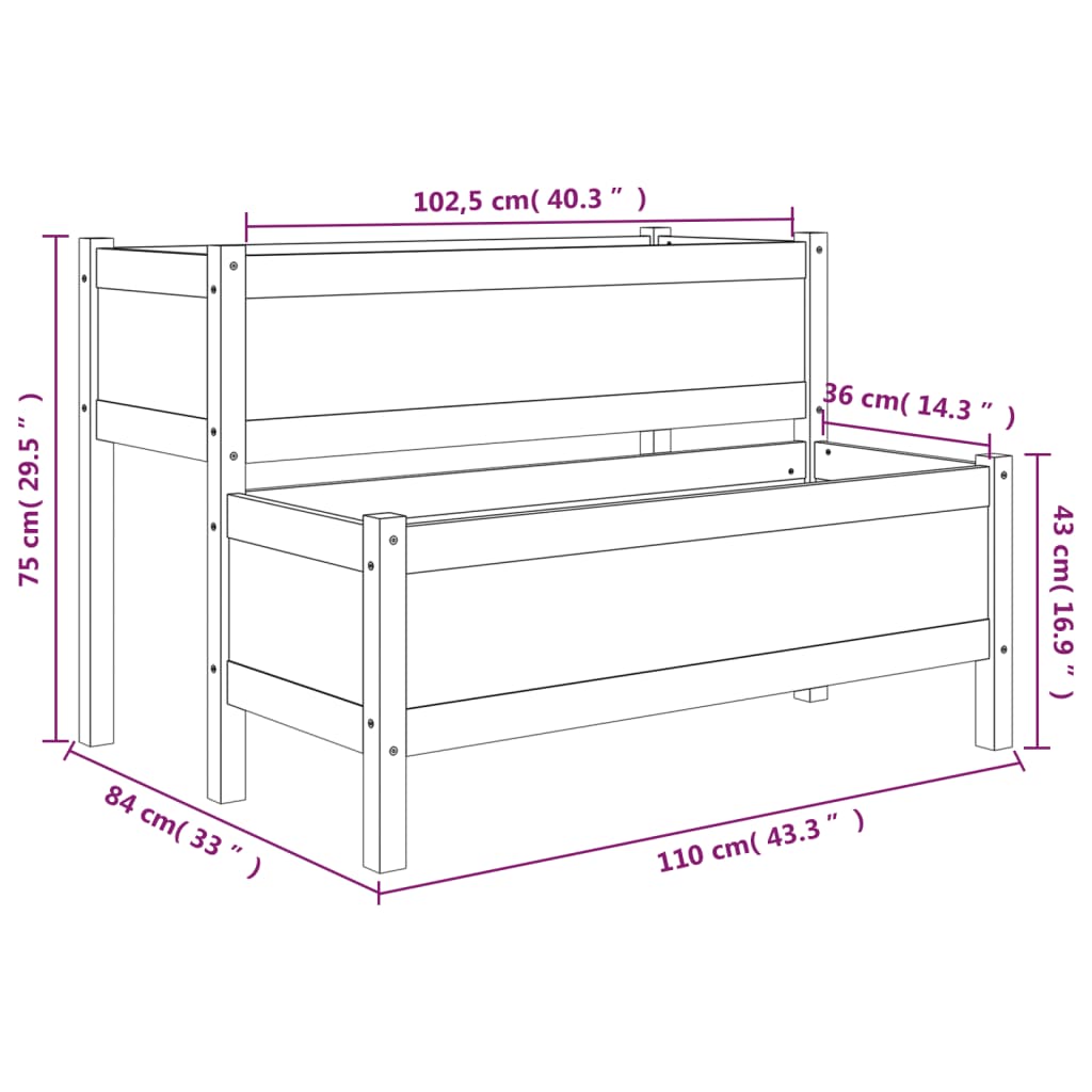 Plantenbak 110x84x75 cm massief grenenhout wit - AllerleiShop