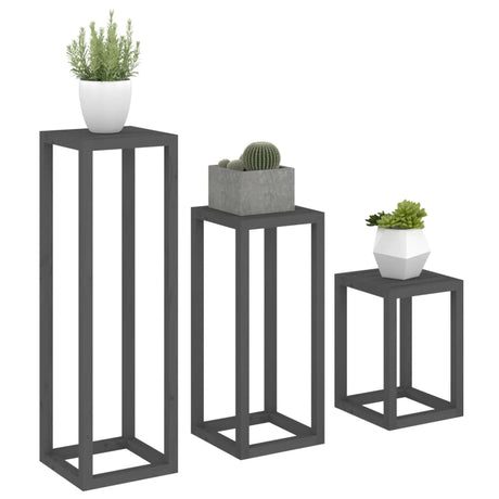 3-delige Plantenstandaardset massief grenenhout grijs - AllerleiShop