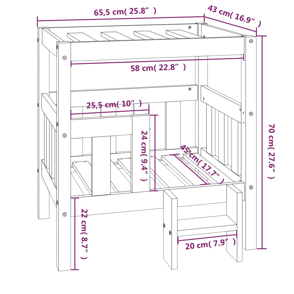 vidaXL Hondenmand 65,5x43x70 cm massief grenenhout wit - AllerleiShop