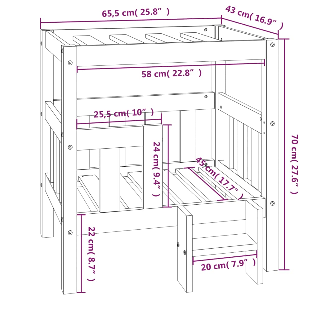 Hondenmand 65,5x43x70 cm massief grenenhout zwart - AllerleiShop