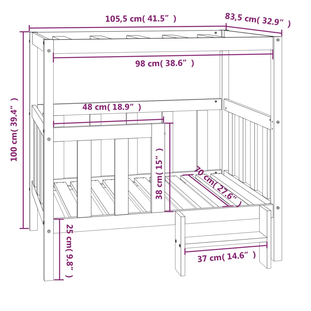 Hondenmand 105,5x83,5x100 cm massief grenenhout - AllerleiShop