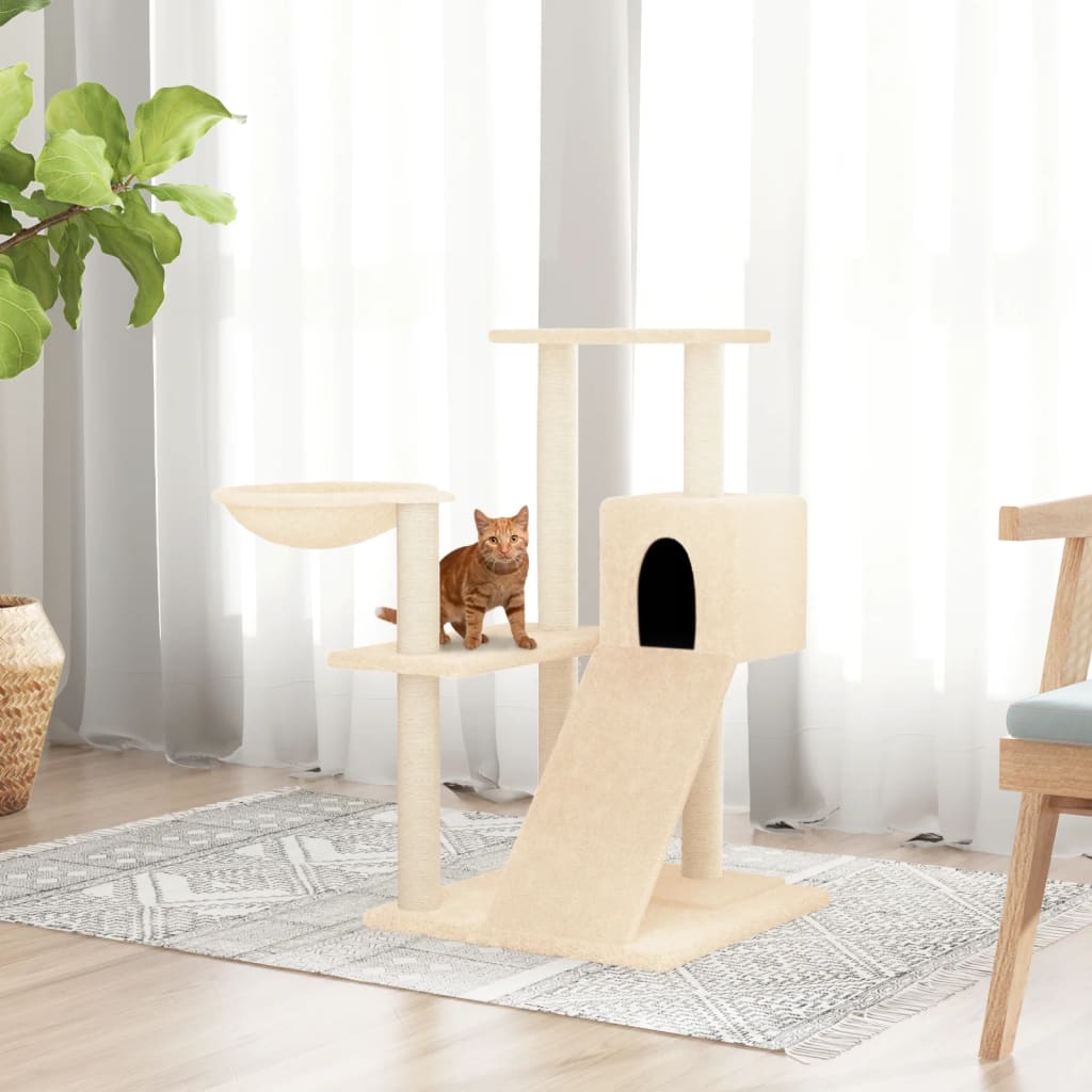 Kattenmeubel met sisal krabpalen 82 cm crèmekleurig