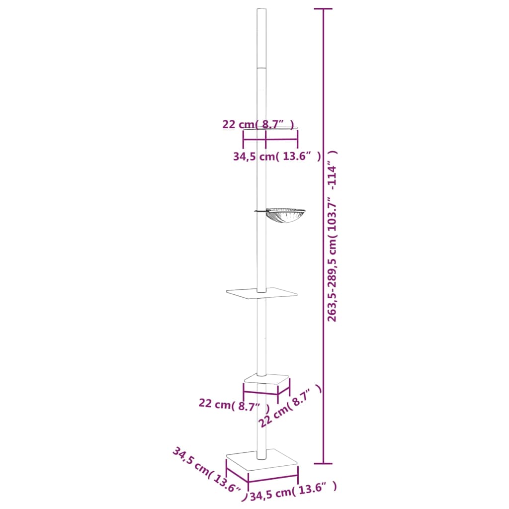 Kattenmeubel vloer tot plafond 263,5-289,5 cm crèmekleurig