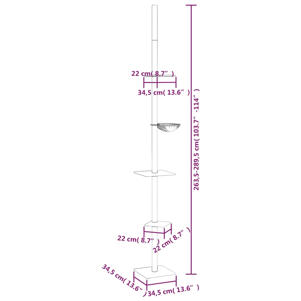 Kattenmeubel vloer tot plafond 263,5-289,5 cm donkergrijs