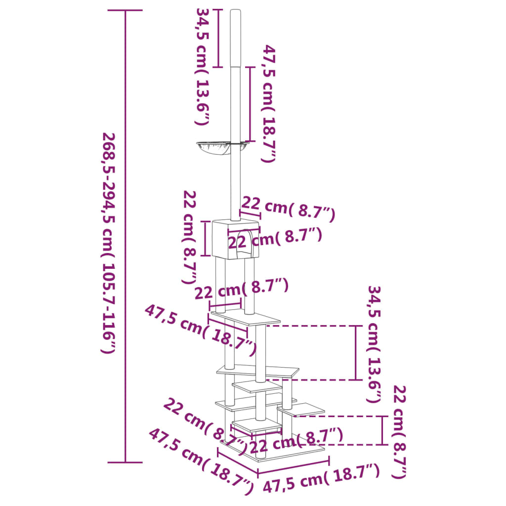 Kattenmeubel vloer tot plafond 268,5-294,5 cm donkergrijs