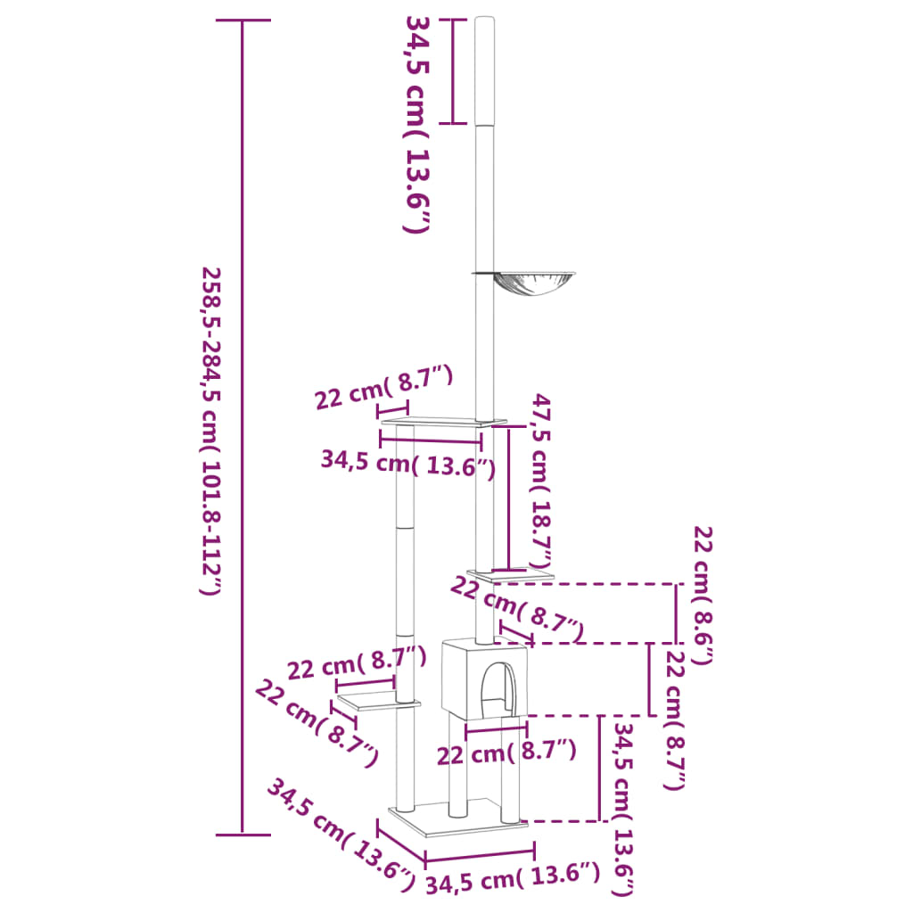 Kattenmeubel vloer tot plafond 258,5-284,5 cm donkergrijs