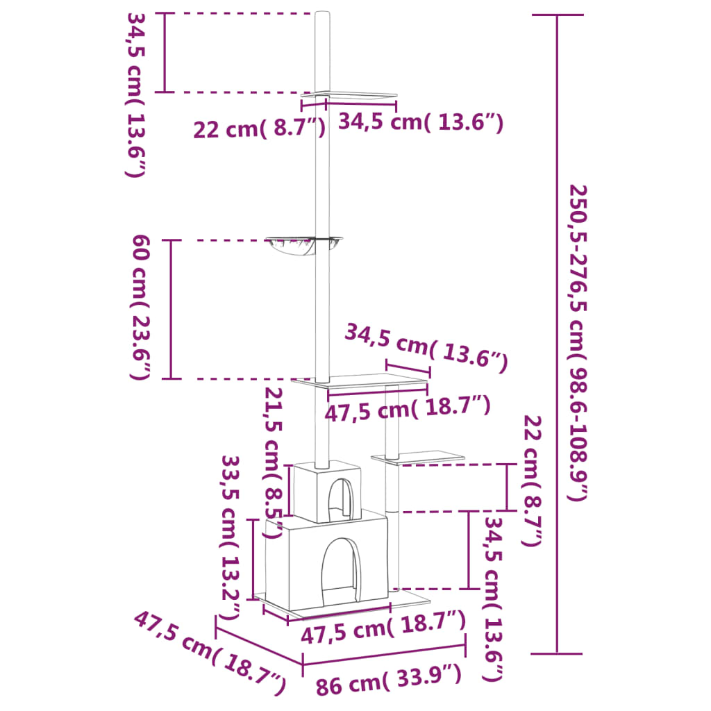 Kattenmeubel vloer tot plafond 250,5-276,5 cm crèmekleurig