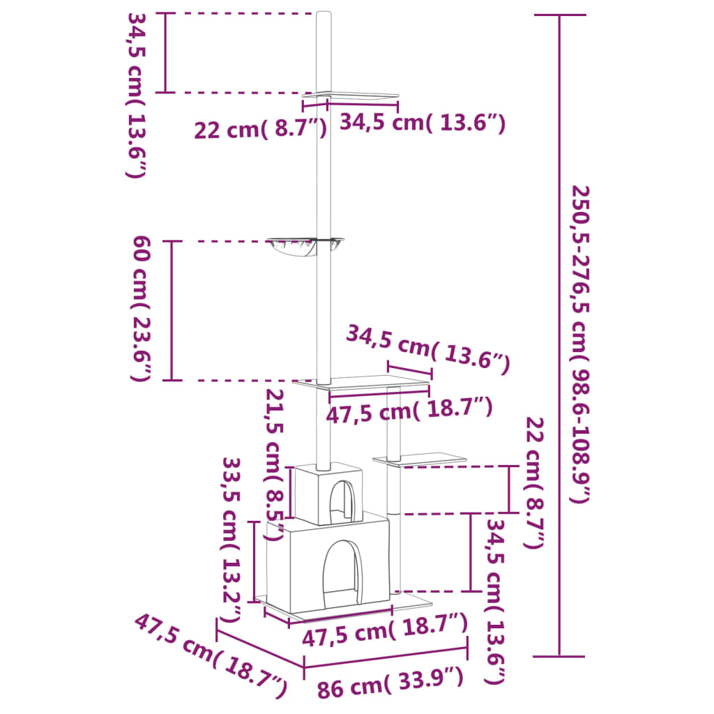 Kattenmeubel vloer tot plafond 250,5-276,5 cm donkergrijs