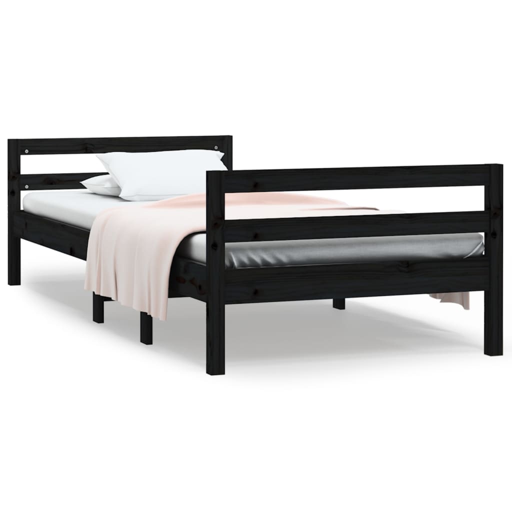 Bedframe 75x190 cm massief grenenhout zwart - AllerleiShop